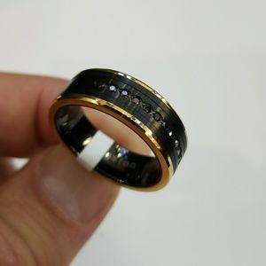 Two Tone Tungsten Ring with Black Diamonds